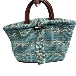 Anthropologie Green 100% Wool Knit Tote Satchel Bag Shopper Tote
